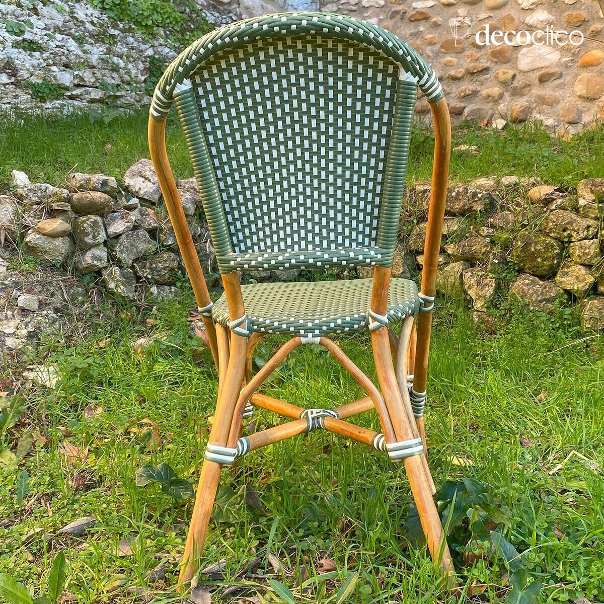 Chaise bistro en rotin et résine tressée vert et blanc Belleville