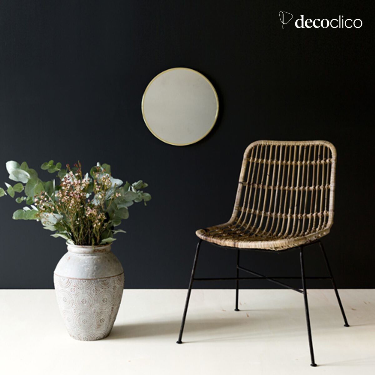 Chaise en rotin naturel pieds métal noir Moka