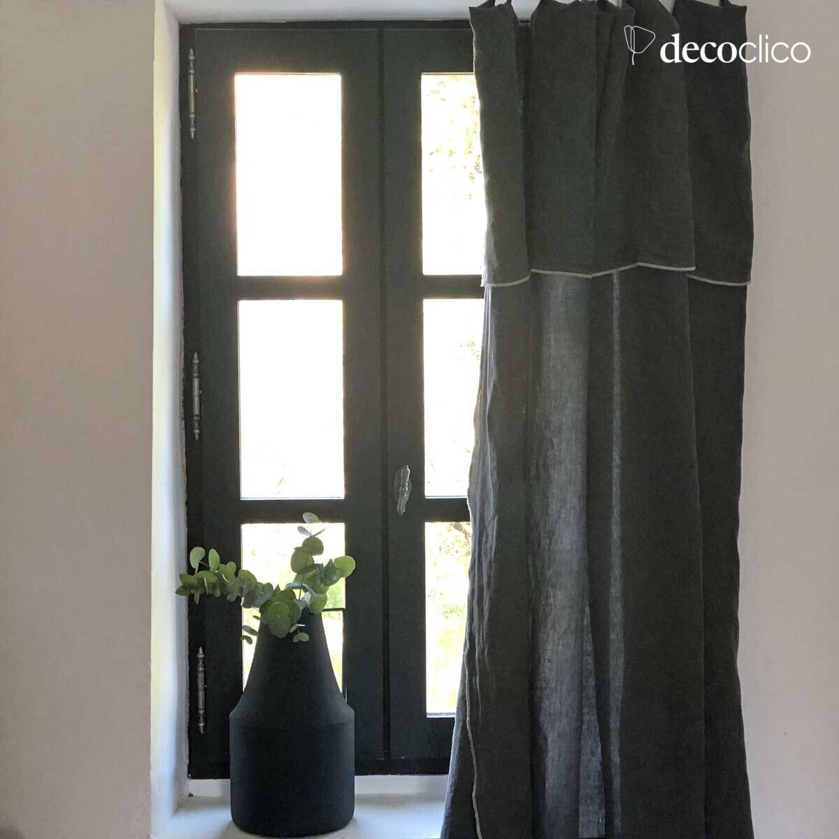 Charcoal gray washed linen tablecloth or curtain with sand overlock - 1 Oslo