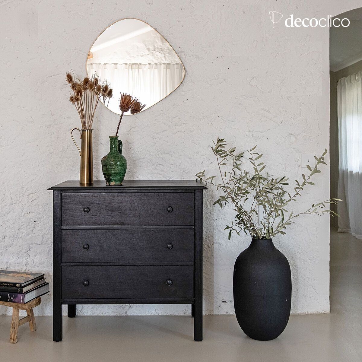 Chest of drawers with 3 drawers in charcoal mango wood Mareuil
