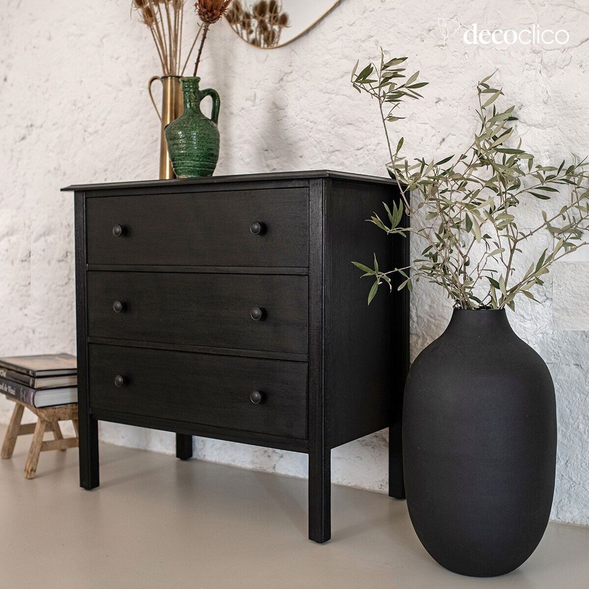 Chest of drawers with 3 drawers in charcoal mango wood Mareuil