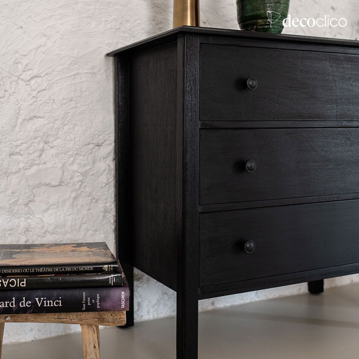 Chest of drawers with 3 drawers in charcoal mango wood Mareuil