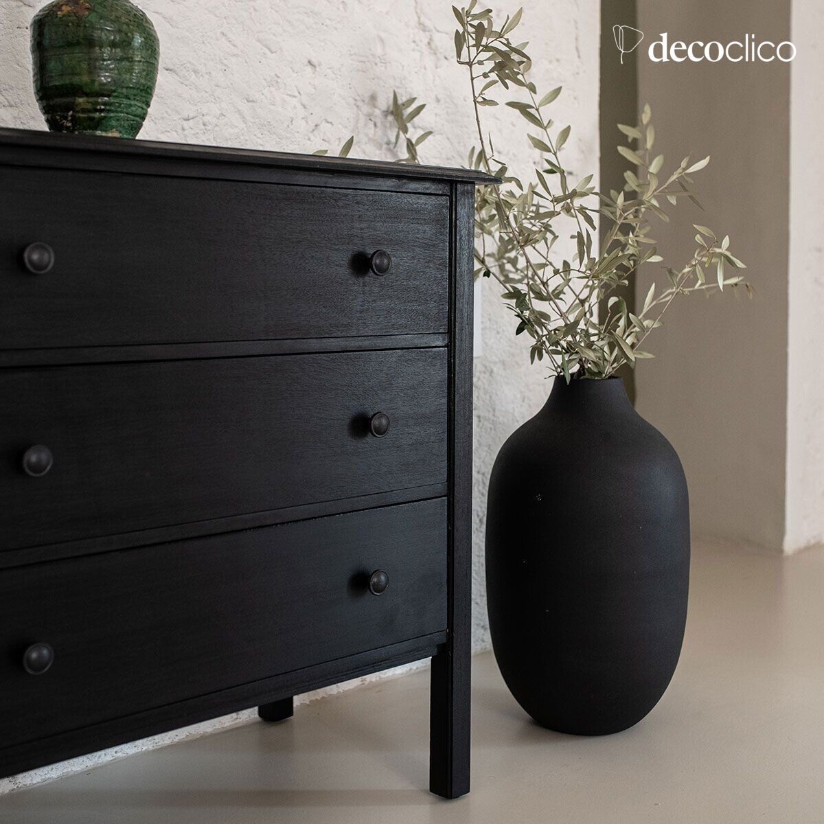 Chest of drawers with 3 drawers in charcoal mango wood Mareuil