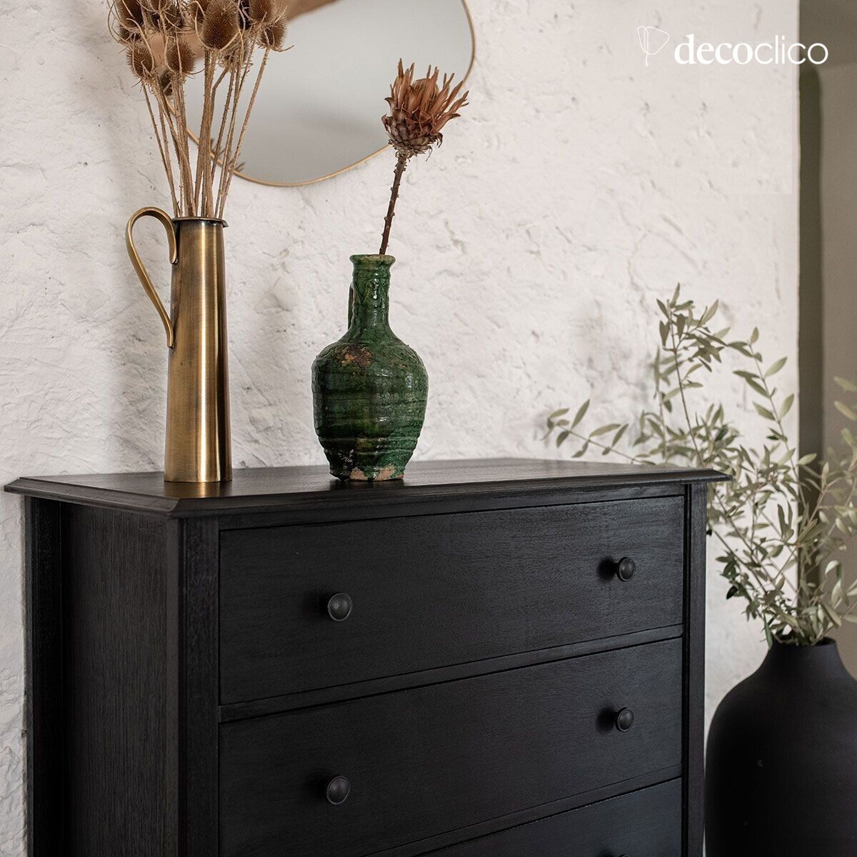 Chest of drawers with 3 drawers in charcoal mango wood Mareuil
