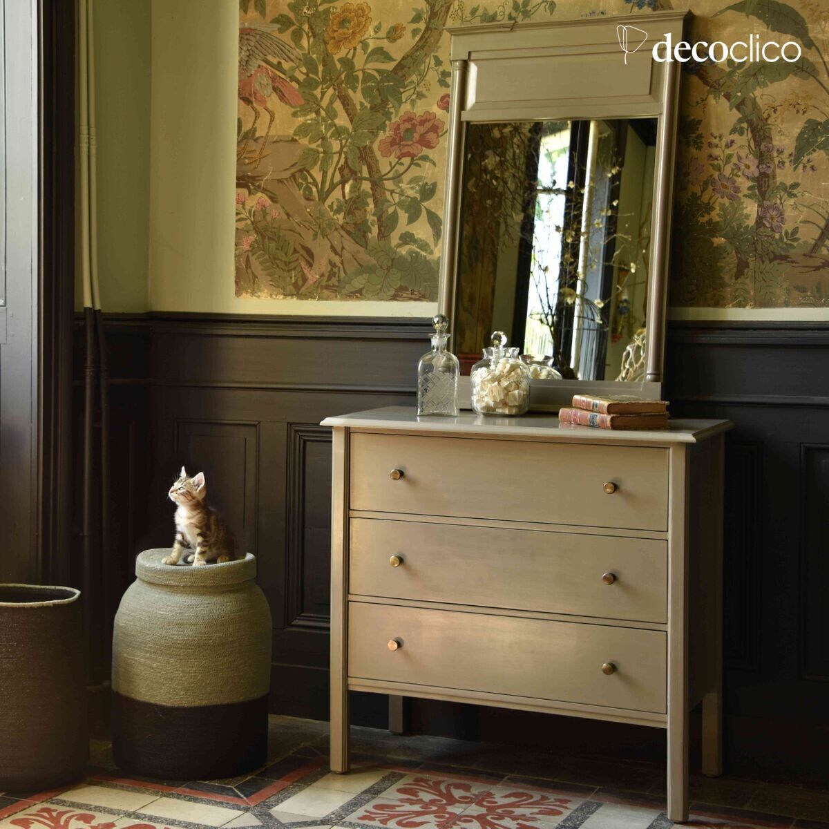 Chest of drawers with 3 drawers in green mango wood Mareuil