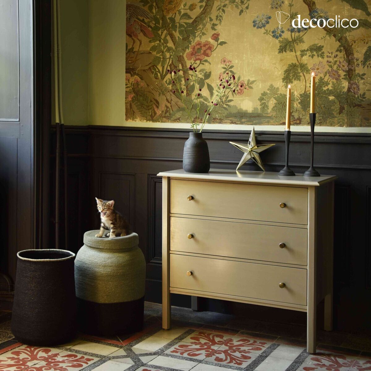 Chest of drawers with 3 drawers in green mango wood Mareuil