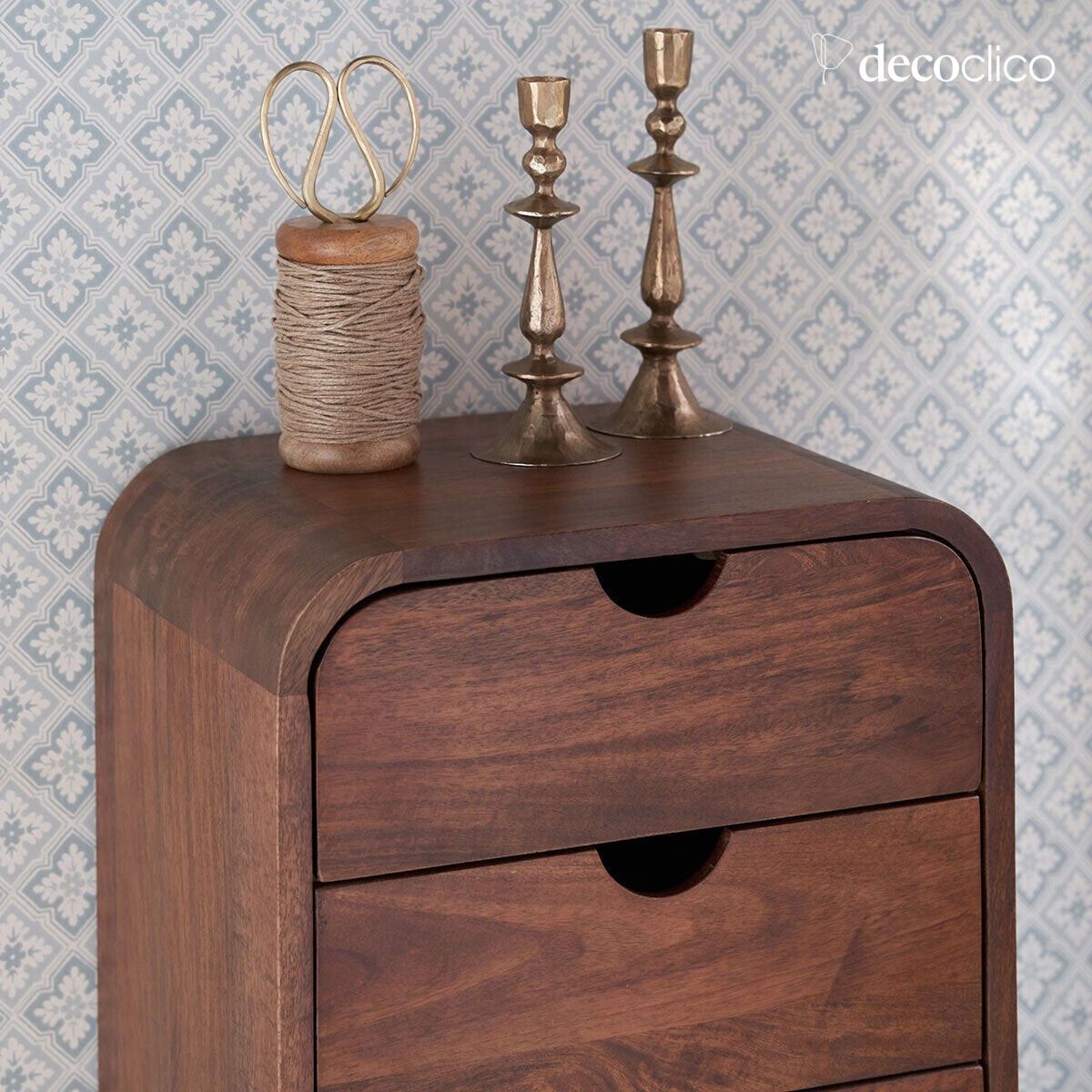 Chiffonnier en manguier teinté noyer 5 tiroirs Hanko