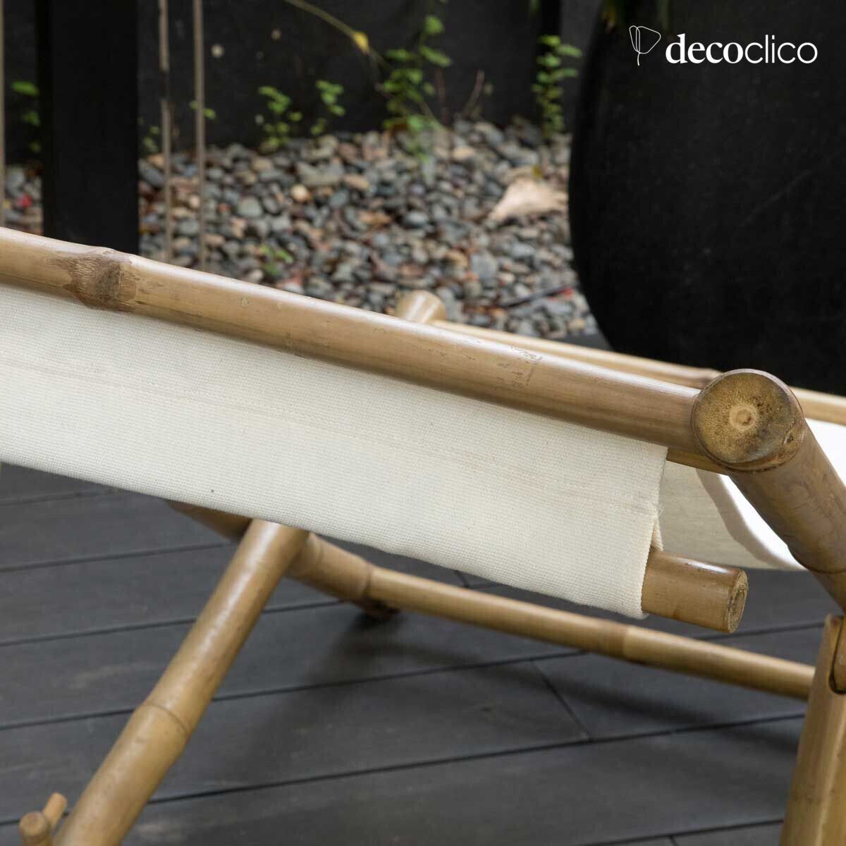 Chilean deckchair in natural bamboo and ecru canvas cotton Taman