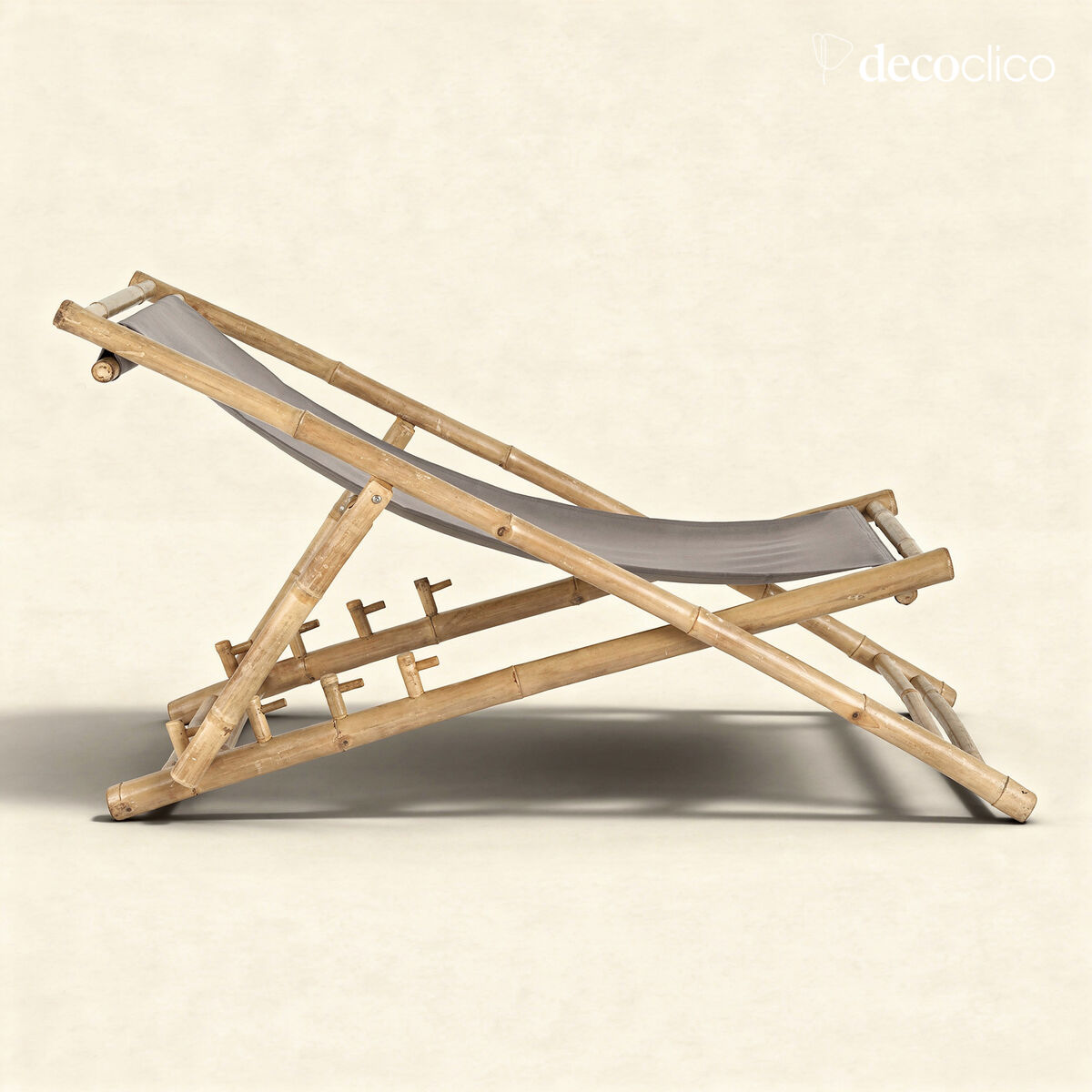 Chilean deckchair in natural bamboo with gray outdoor fabric Taman