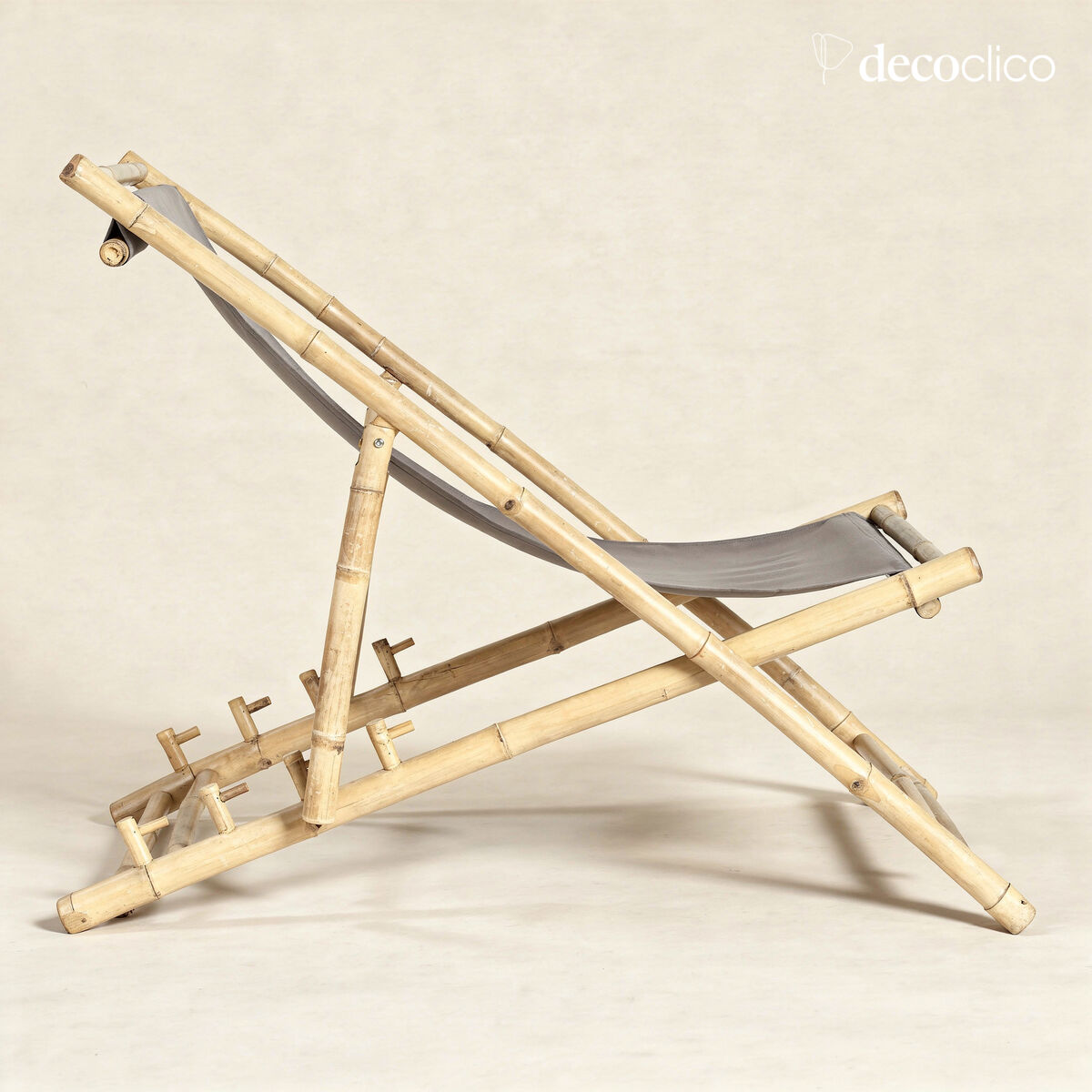 Chilean deckchair in natural bamboo with gray outdoor fabric Taman