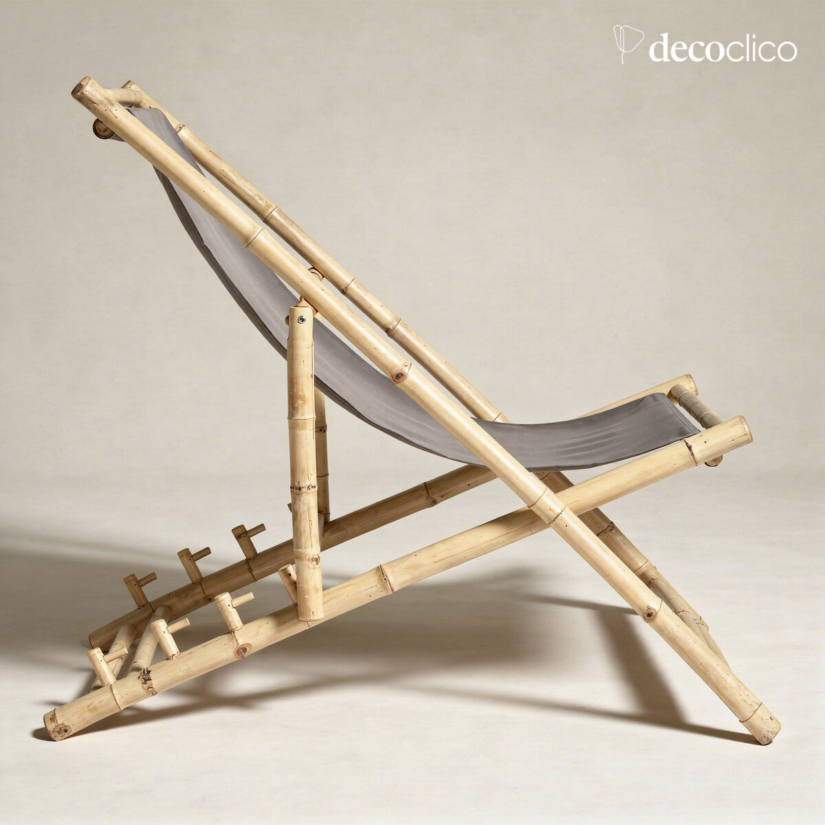 Chilean deckchair in natural bamboo with gray outdoor fabric Taman