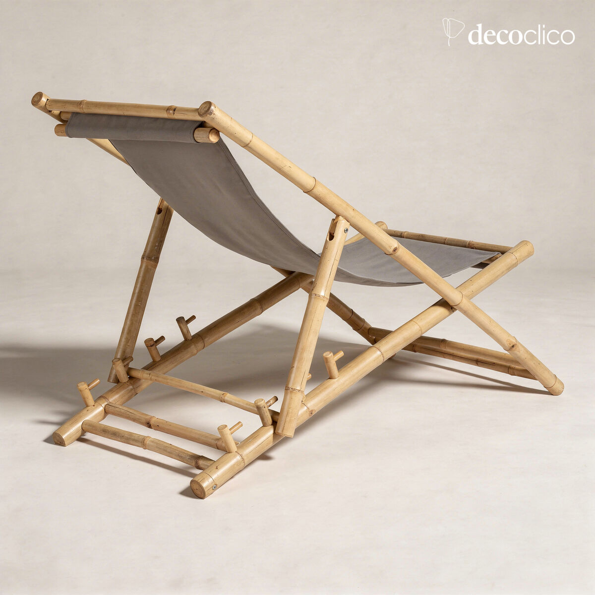 Chilean deckchair in natural bamboo with gray outdoor fabric Taman