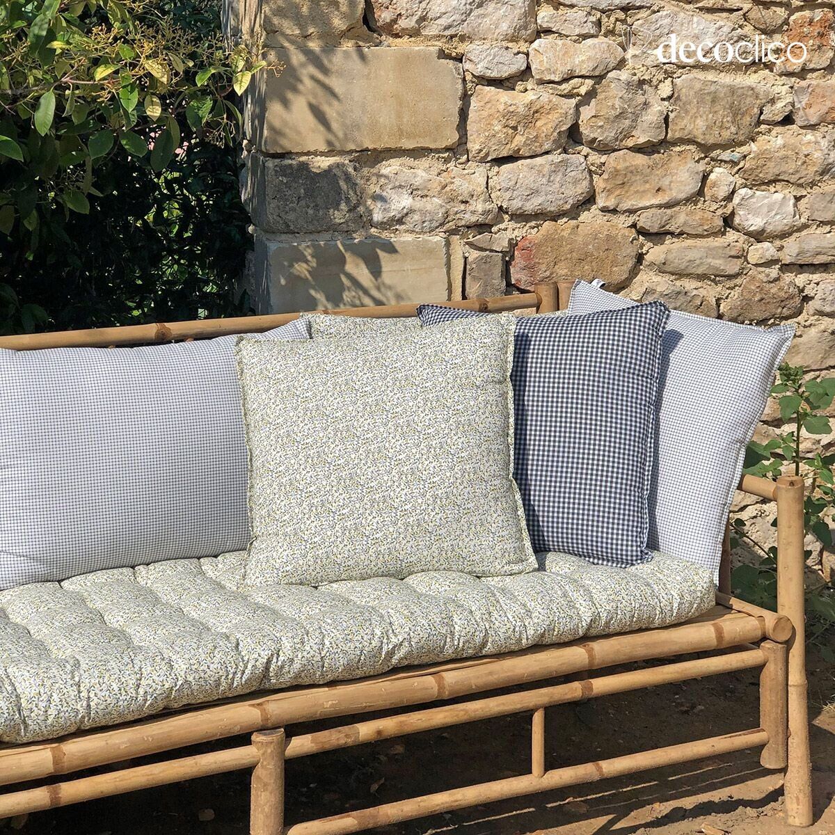 Cojín cuadrado de algodón estampado con motivo de cuadrícula 45x45 cm Romy