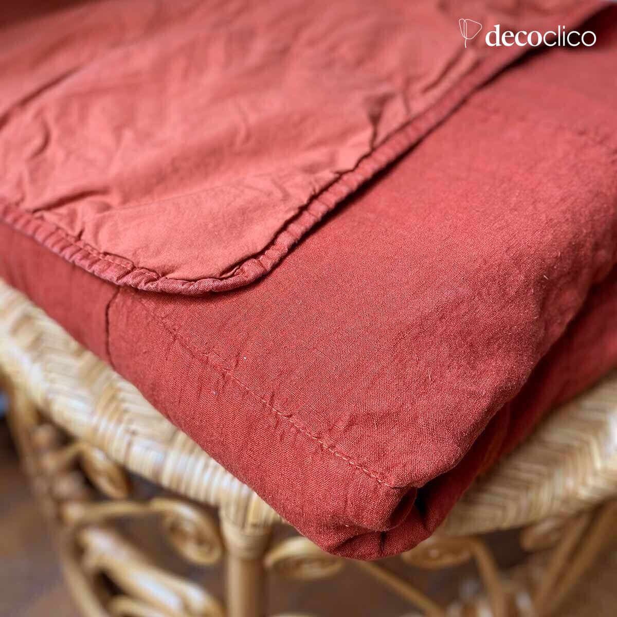Colcha de lino lavado terracota con forro de percal de algodón lavado Oslo