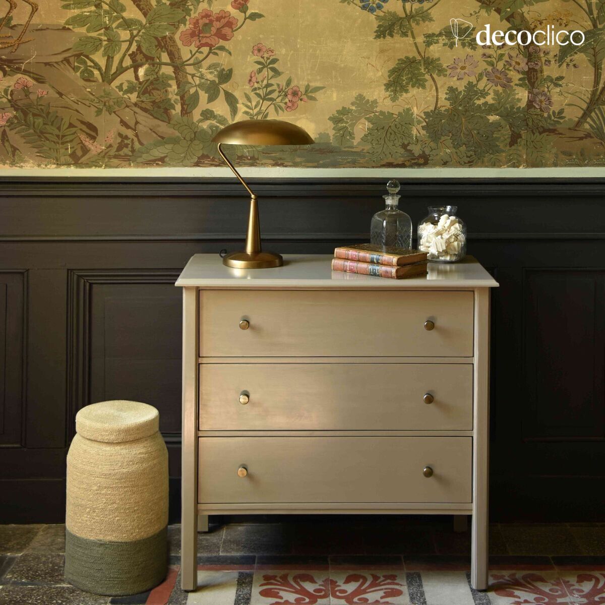 Commode 3 tiroirs en manguier vert de gris Mareuil