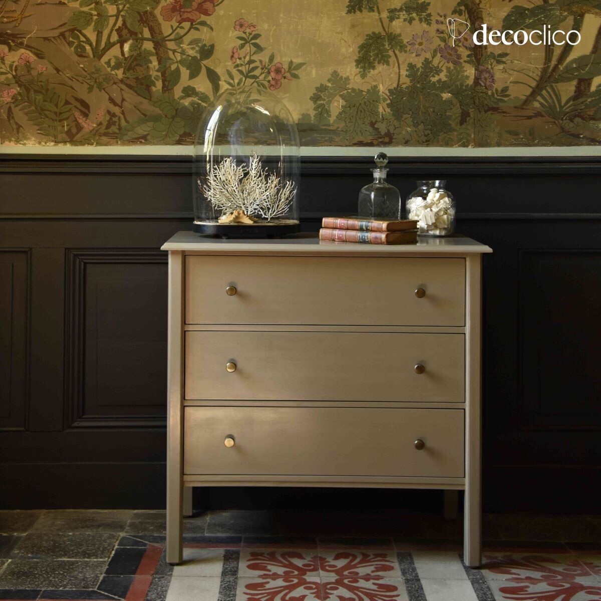 Commode 3 tiroirs en manguier vert de gris Mareuil