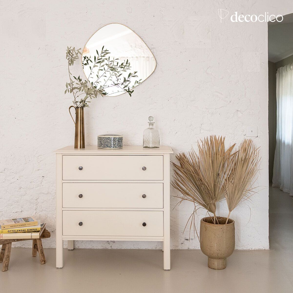 Commode met 3 laden in crèmekleurig mangohout Mareuil