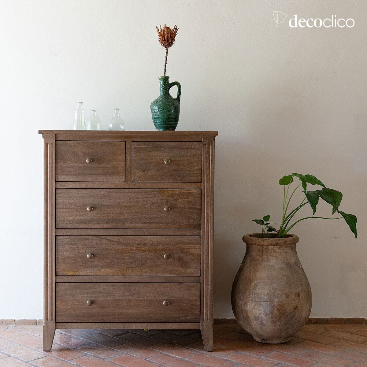 Comò a 5 cassetti in legno di mango 