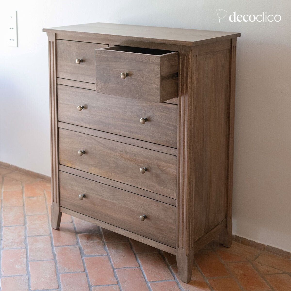 Cómoda de 5 cajones de madera de mango 