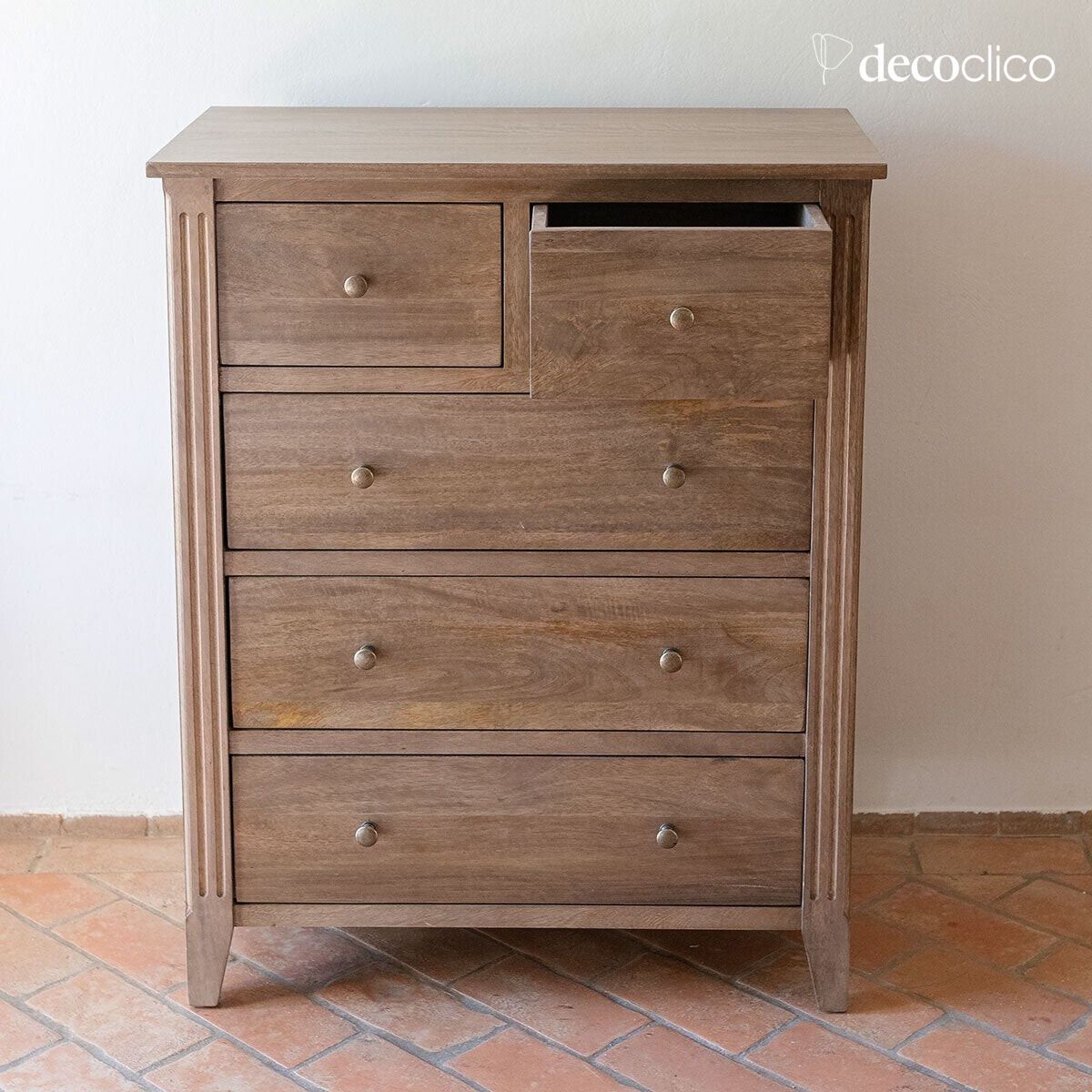 Cómoda de 5 cajones de madera de mango 