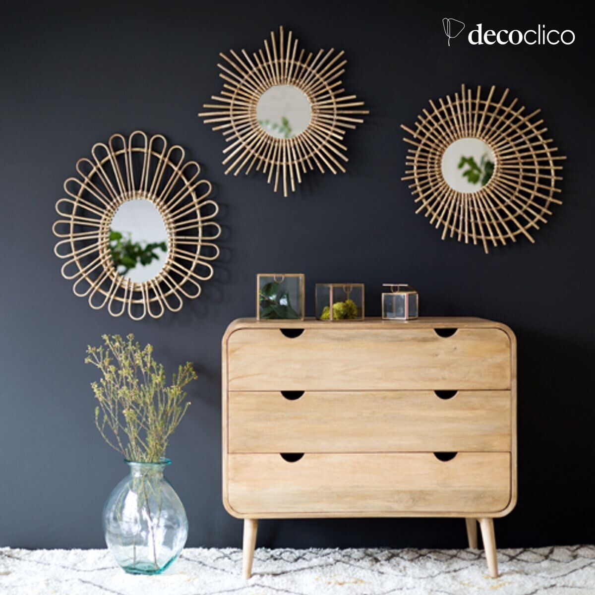 Cómoda de madera de mango teñida 3 cajones Hanko