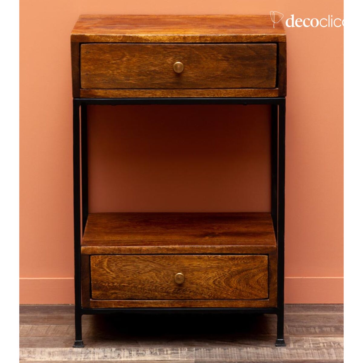 Comodino in mango e metallo 2 cassetti Arabica