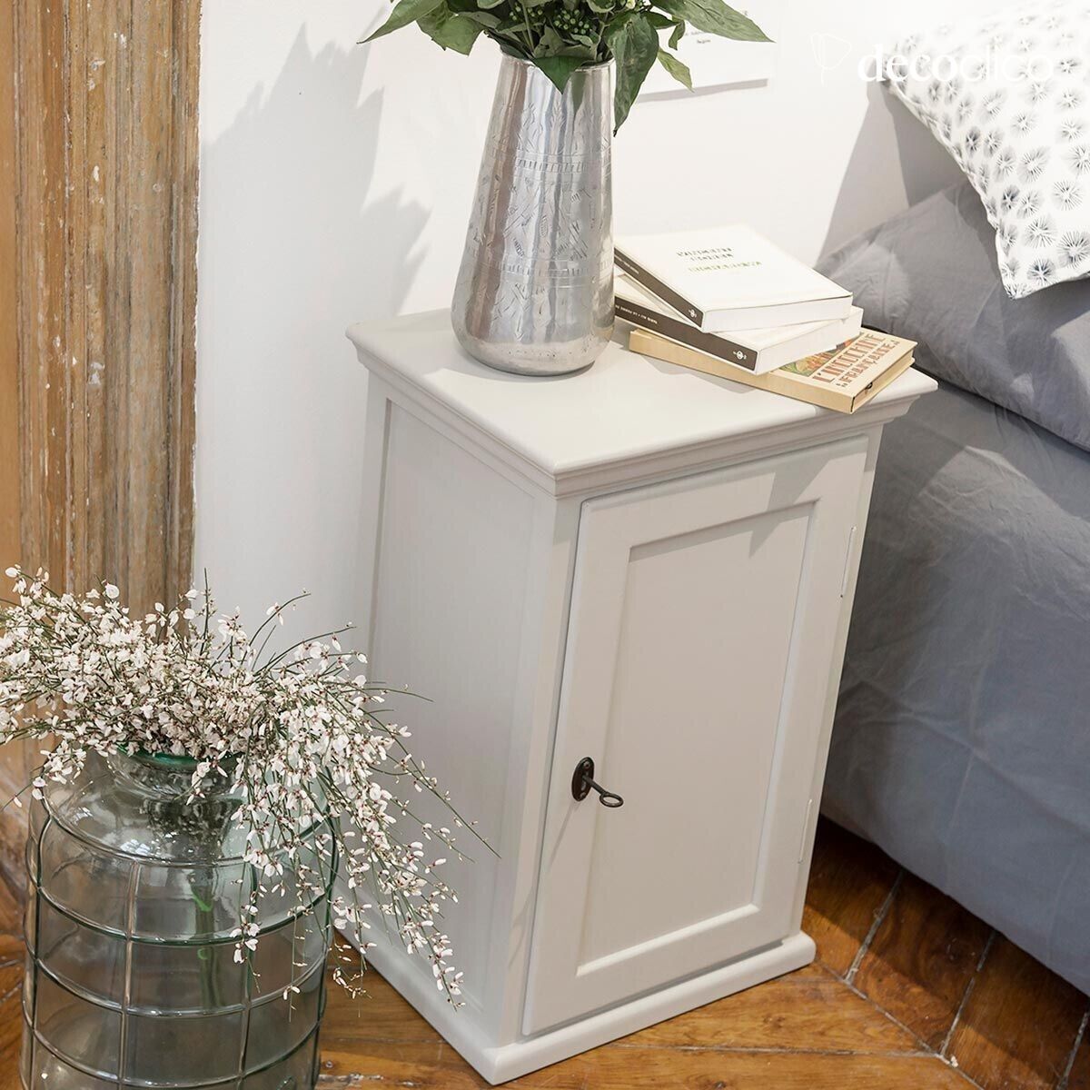 Comodino parigino 1 anta in pino marittimo grigio chiaro Léandre