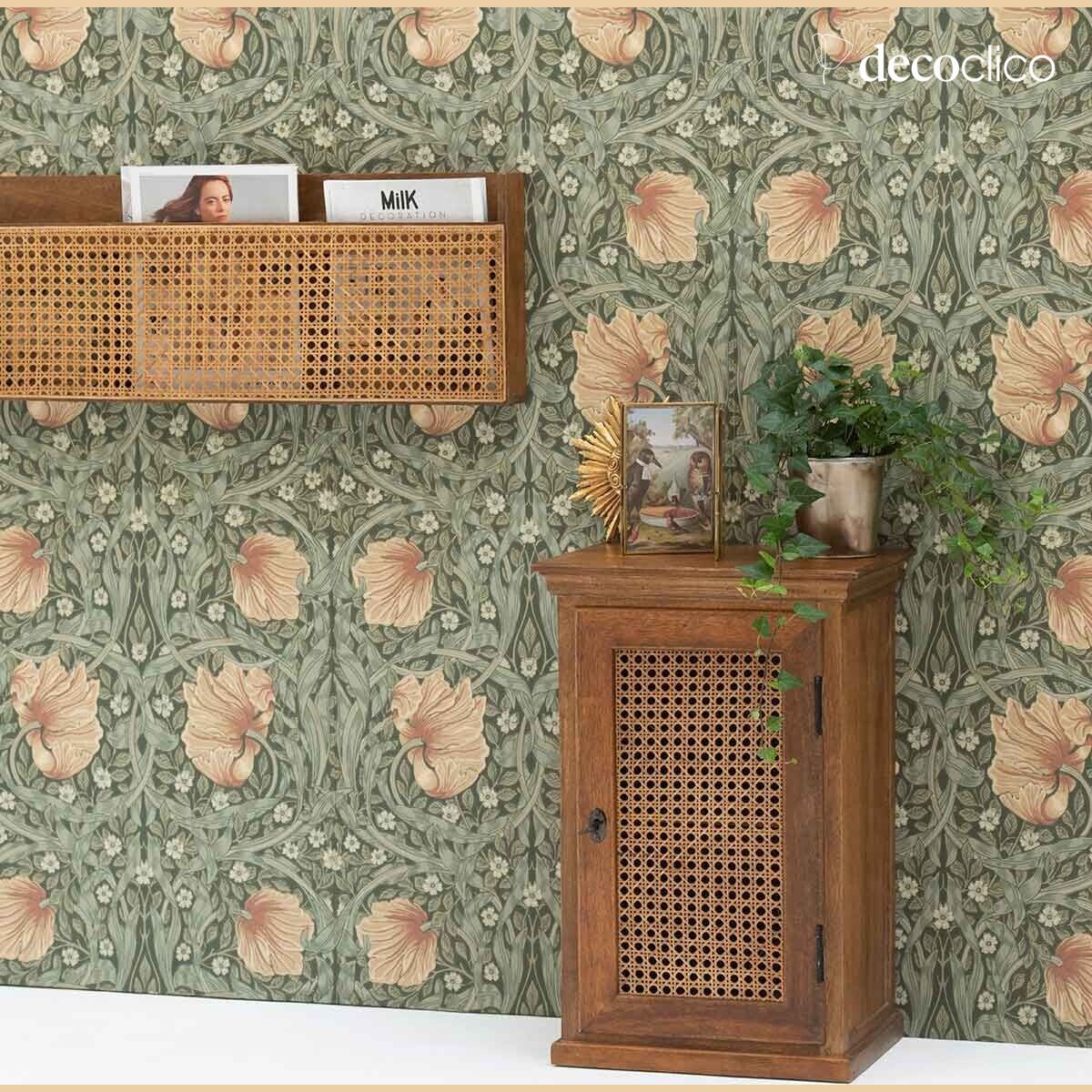 Comodino parigino 1 anta in vimini vintage Georges