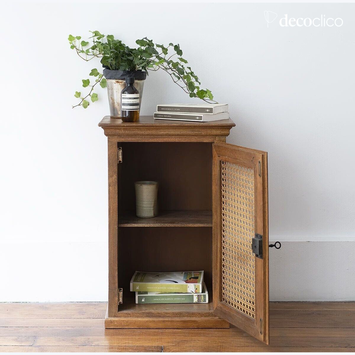 Comodino parigino 1 anta in vimini vintage Georges