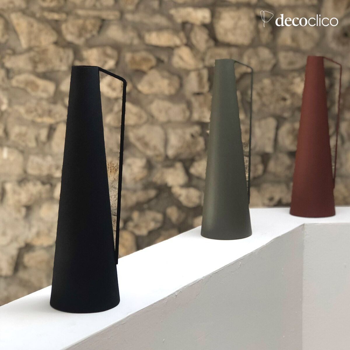 Conical black metal vase H36 cm Tosca