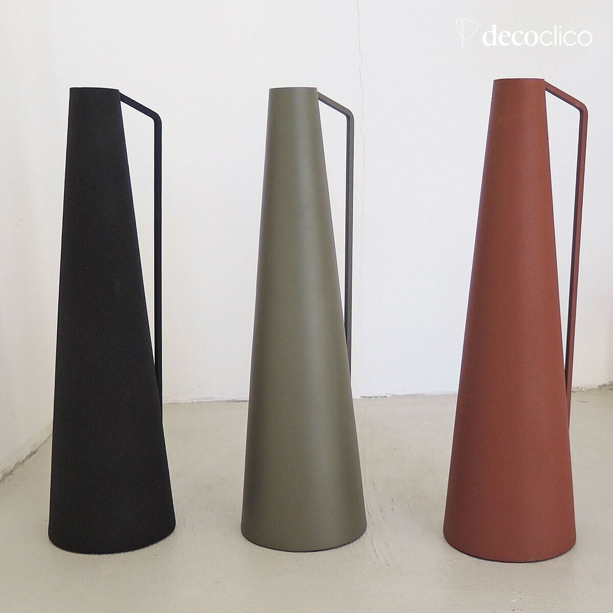 Conical olive green metal vase H36 cm  Tosca