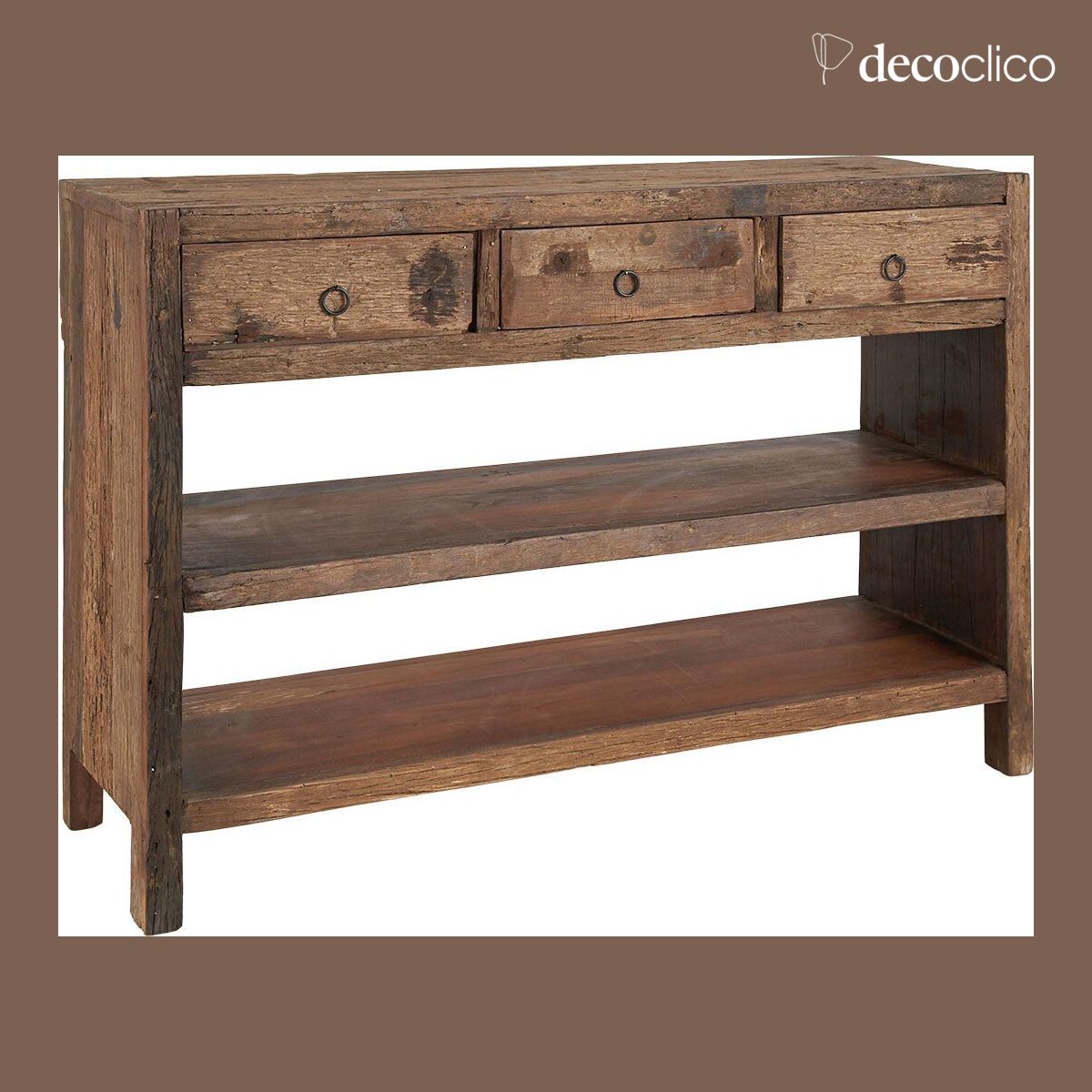 Consola de 3 cajones y 2 estantes de madera reciclada Vermont
