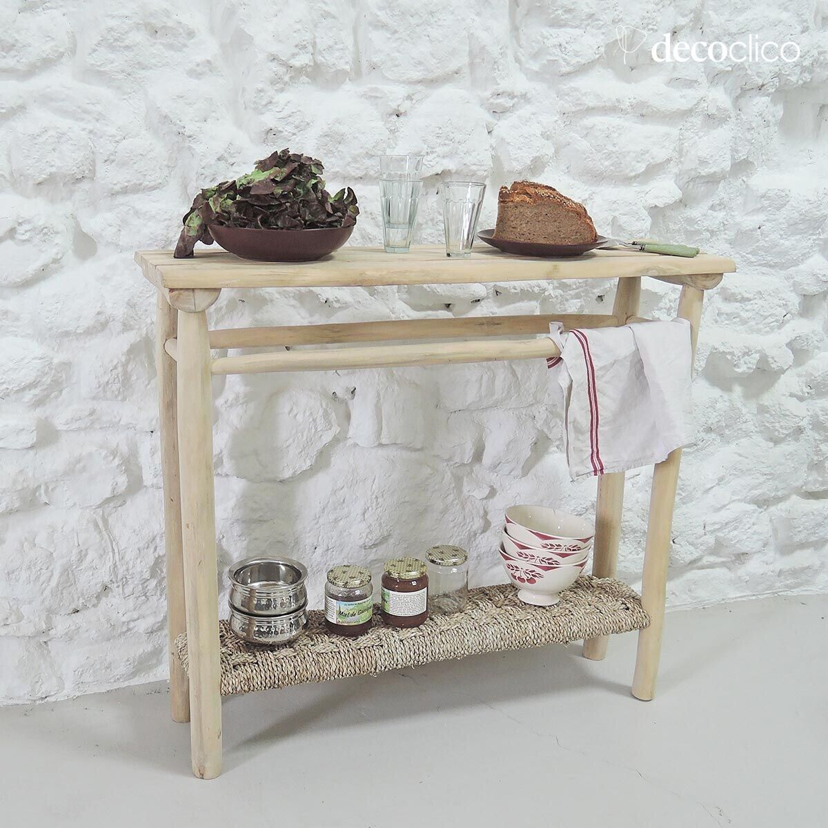 Console en bois de teck et jonc de mer Pepper