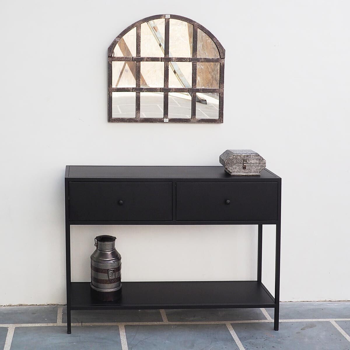 Console Industrielle Contemporaine Acier Brut Verni H85 L125 P40, Fabrication Française
