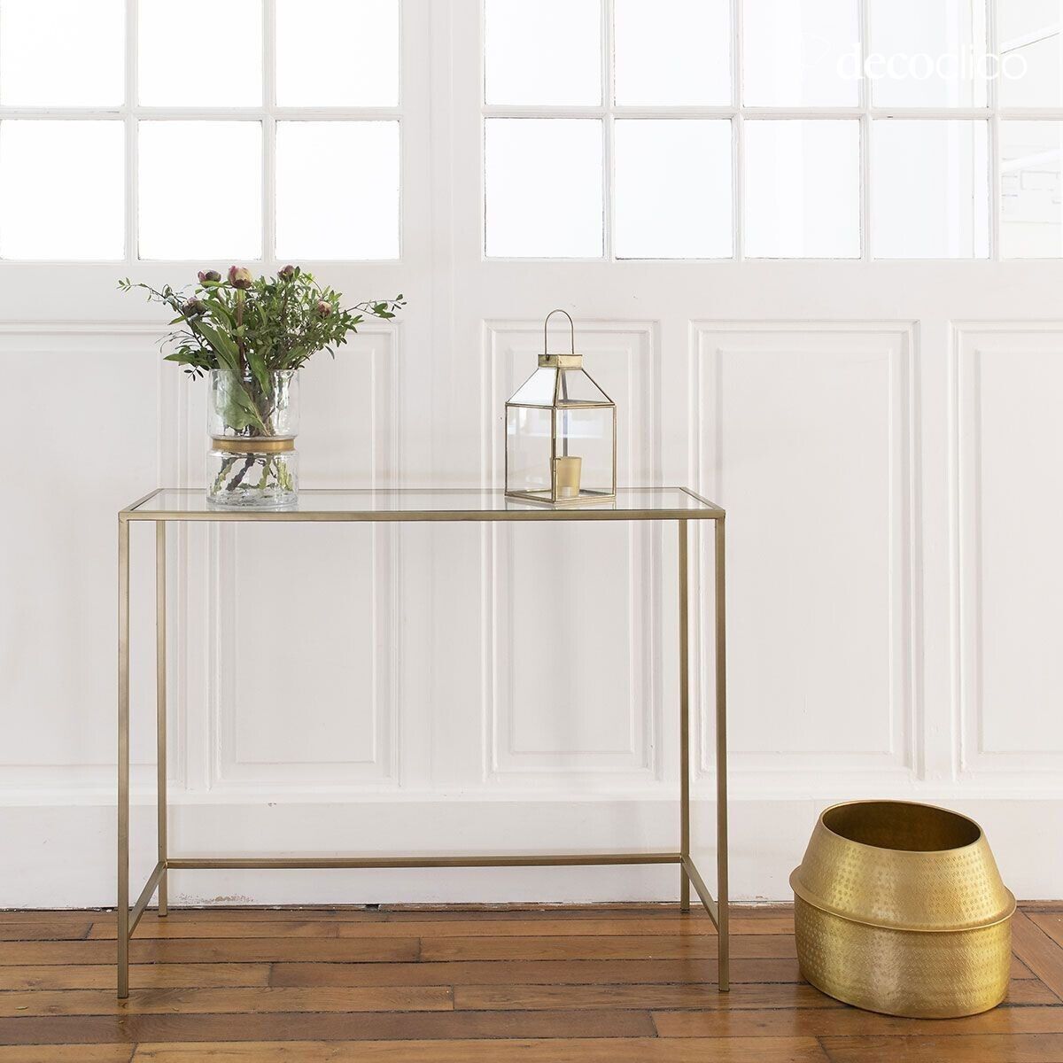 Console en verre et métal laiton finition doré Mira