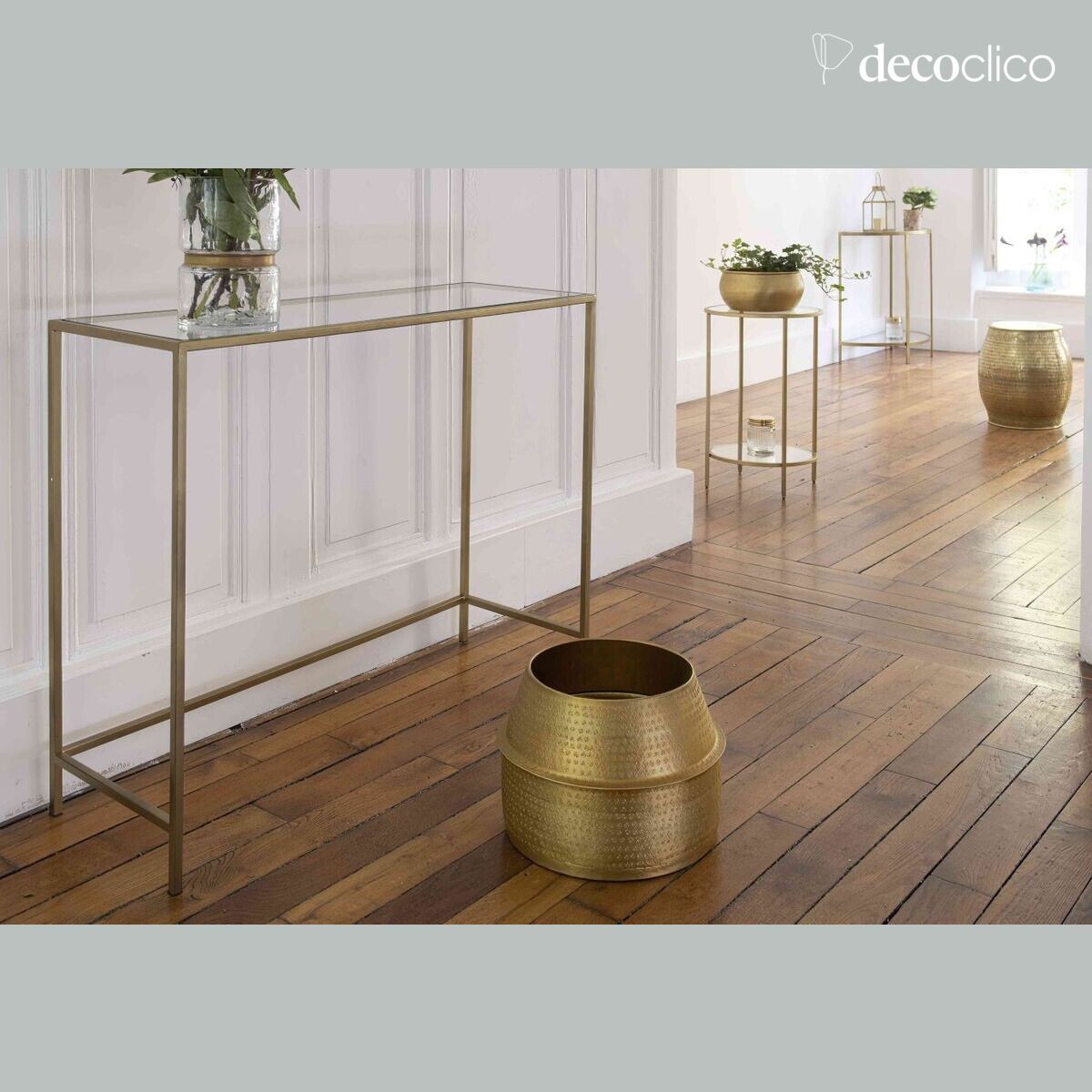 Console in glass and brass with a gold finish Mira