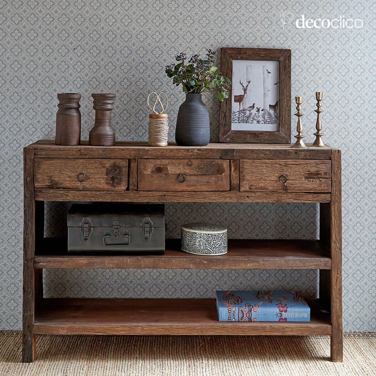 Console met 3 laden en 2 planken in gerecycled hout Vermont