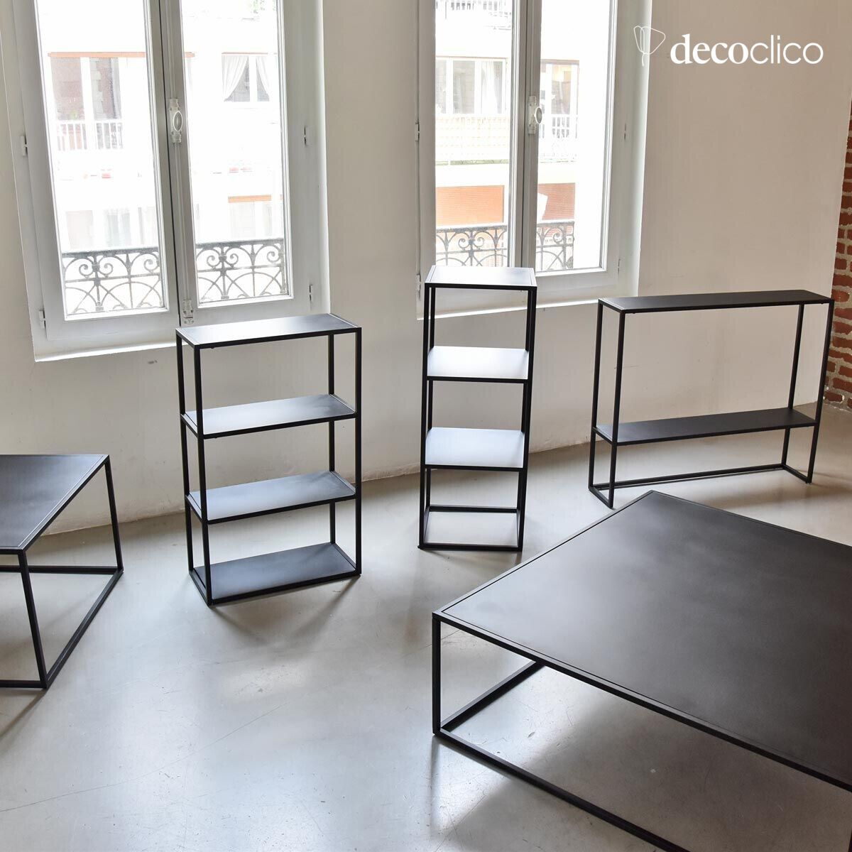 Console met dubbel niveau in mat zwart metaal Bricklane