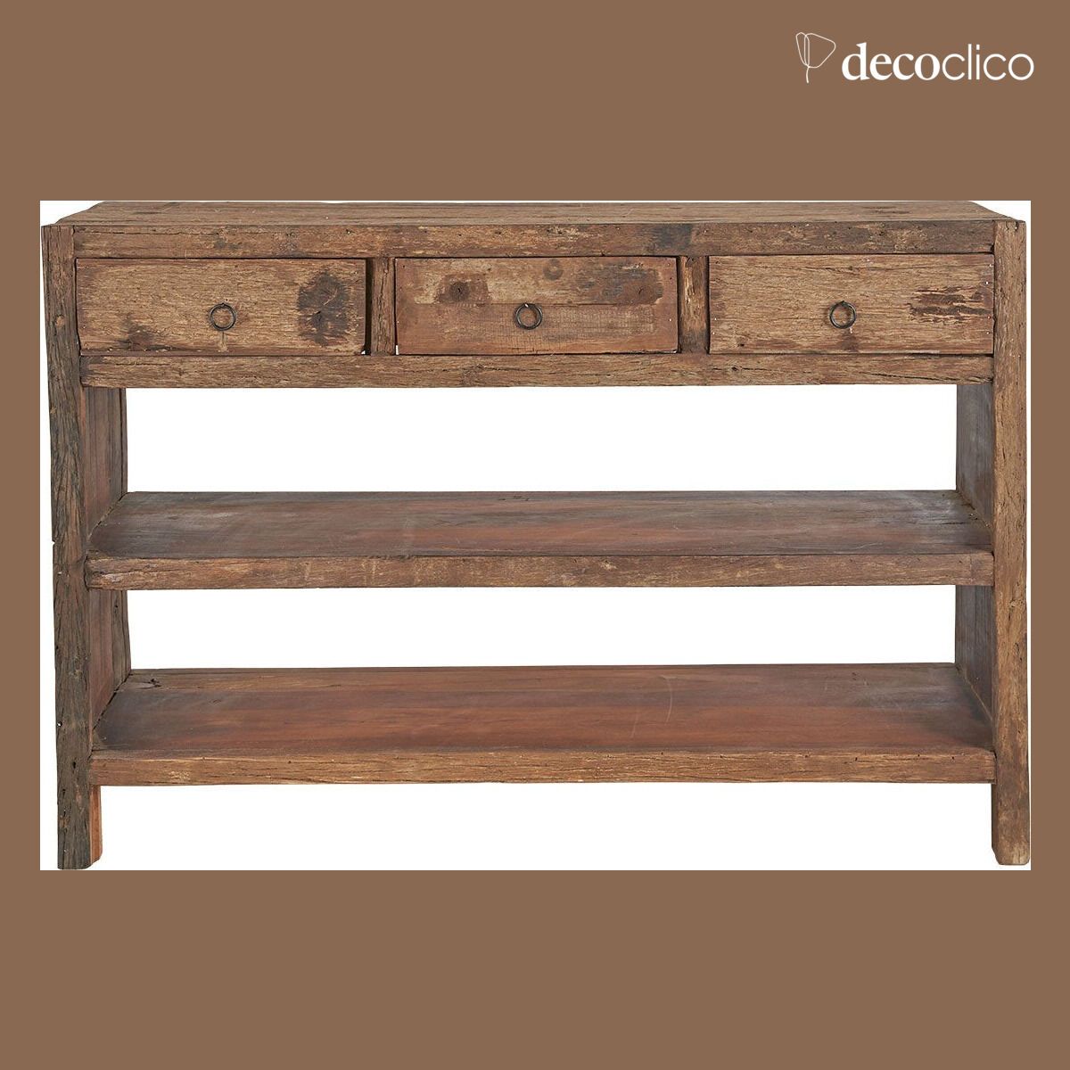 Console with 3 drawers and 2 shelves in recycled wood Vermont