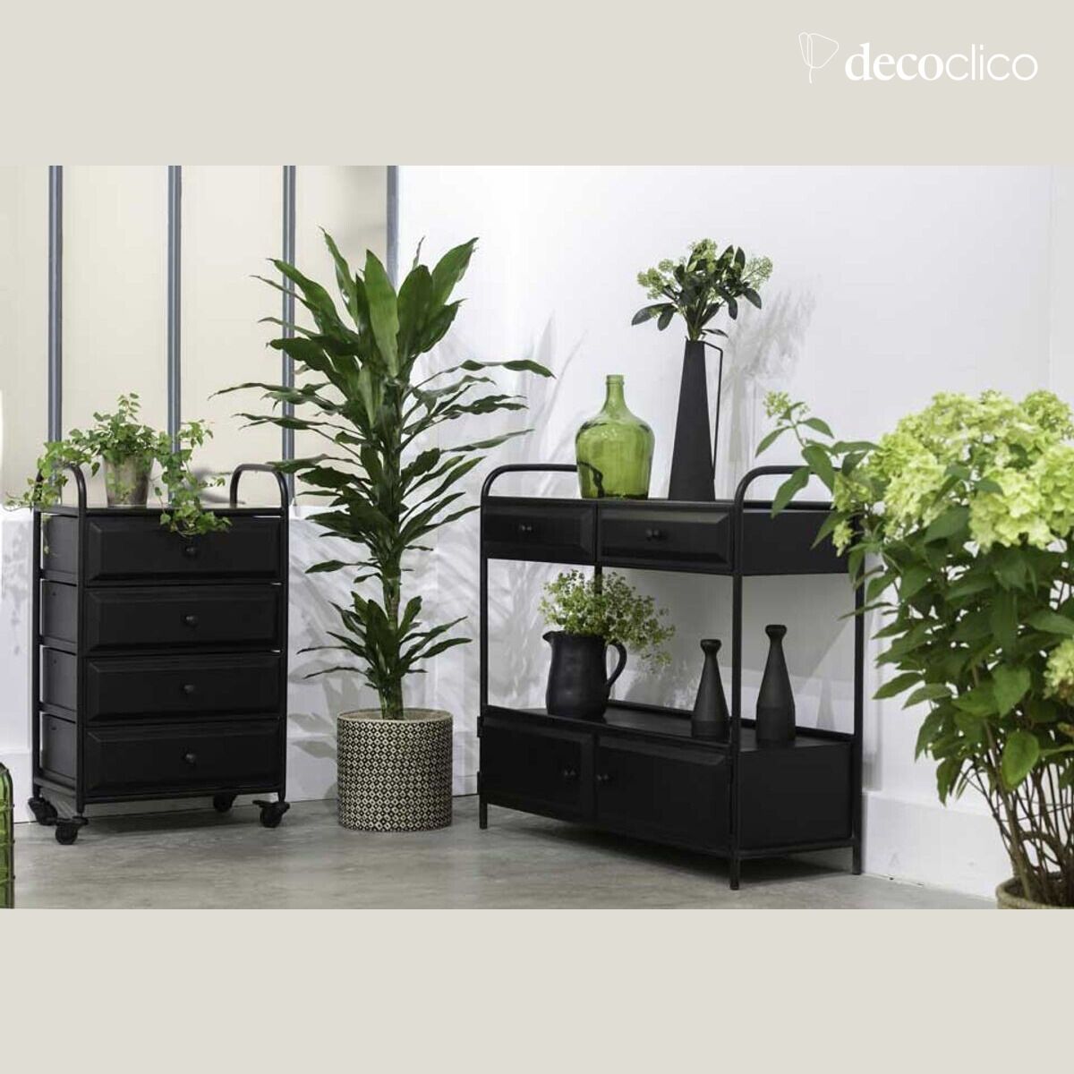 Consolle in metallo nero opaco 4 cassetti Bonnie