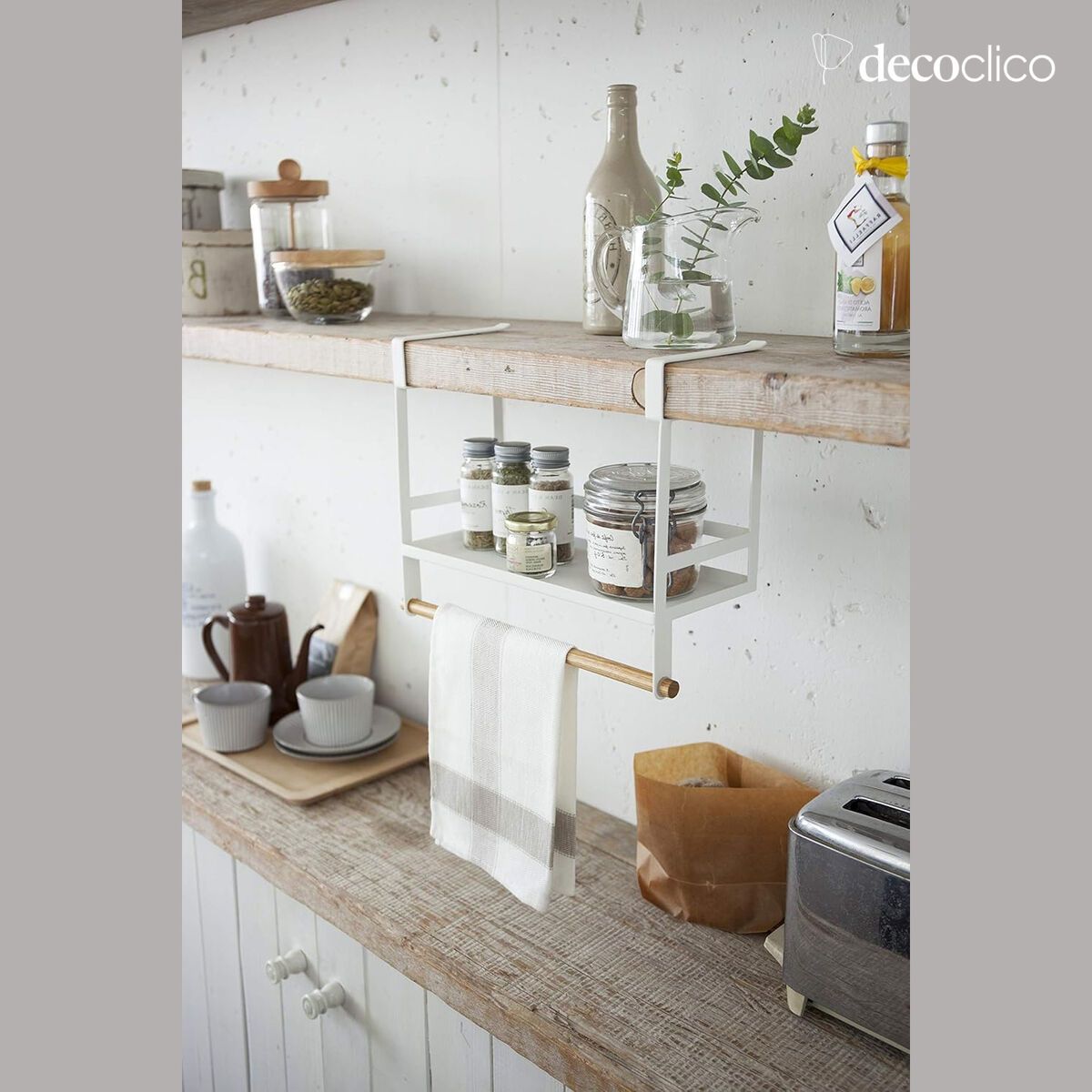 Contenitore da cucina in acciaio bianco e frassino naturale Tosca