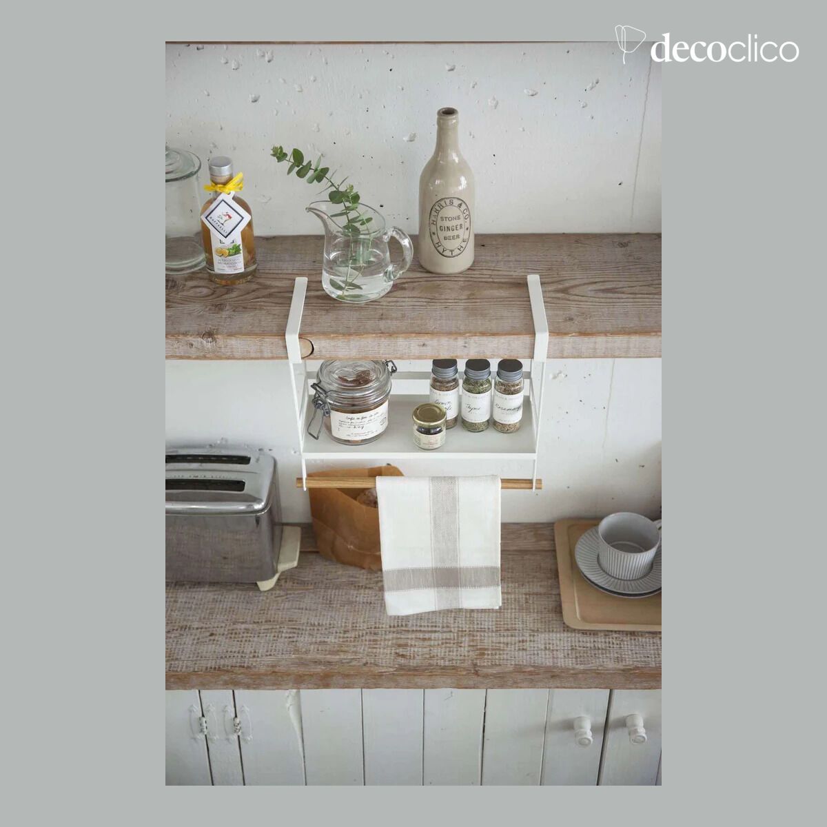 Contenitore da cucina in acciaio bianco e frassino naturale Tosca