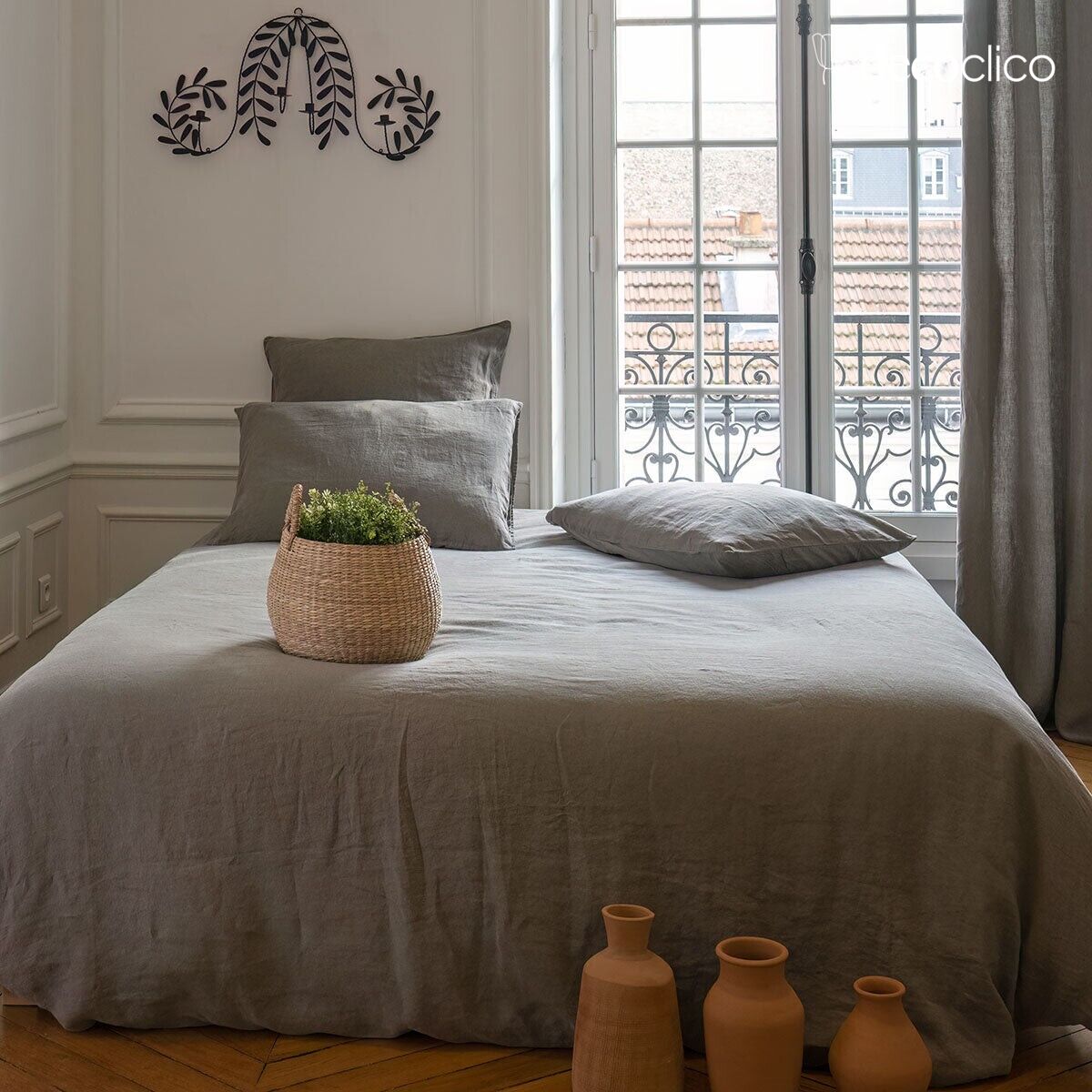 Copripiumino in lino lavato grigio verde - 240x220cm Oslo