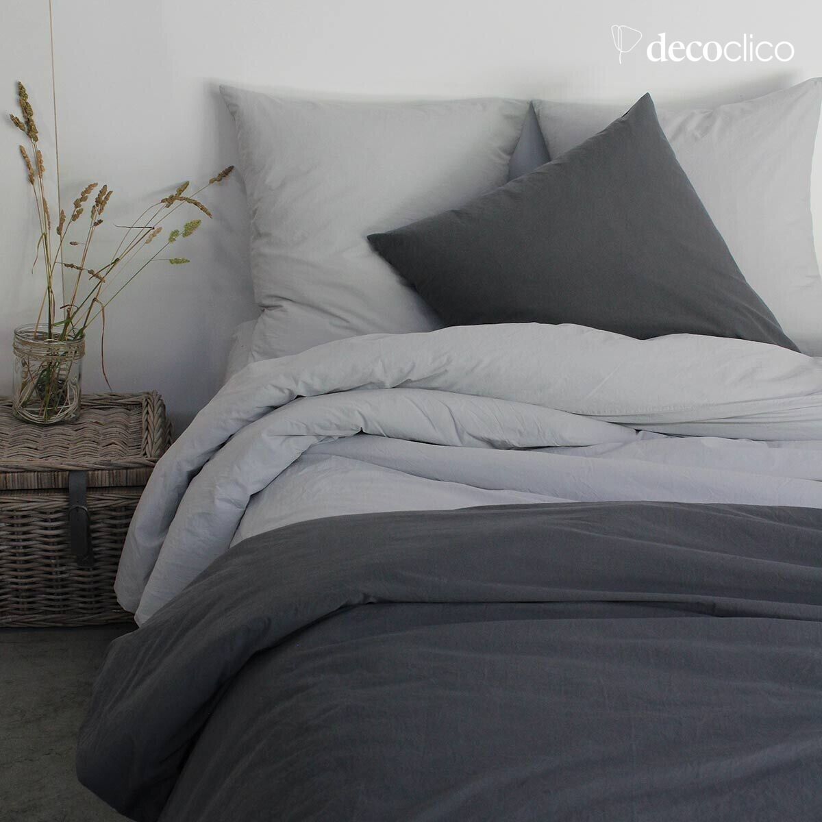 Copripiumino in percalle lavato di cotone grigio ardesia 240x220 cm  Ninon