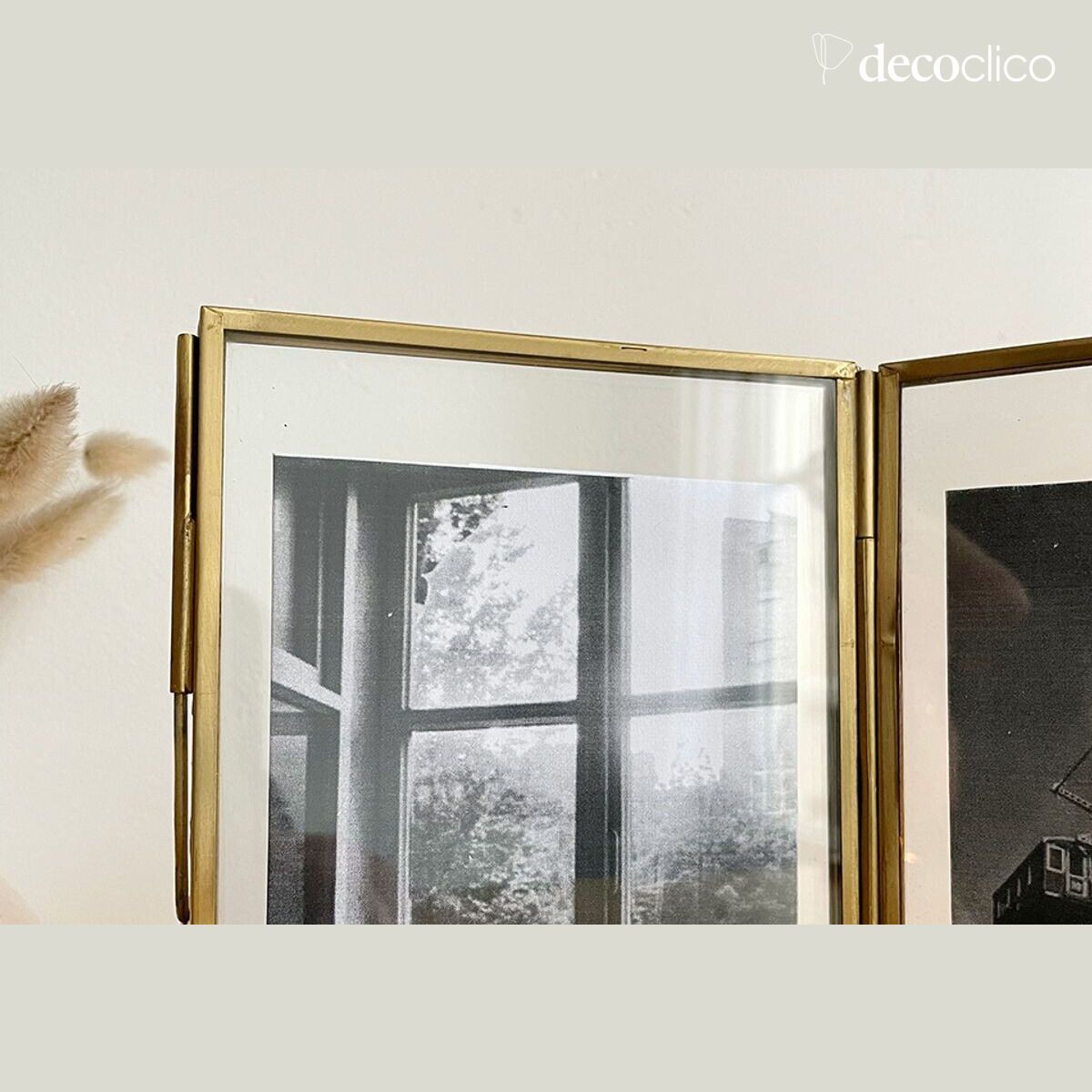 Cornice doppia da tavolo in vetro e ottone anticato 11 x 18 cm Mira