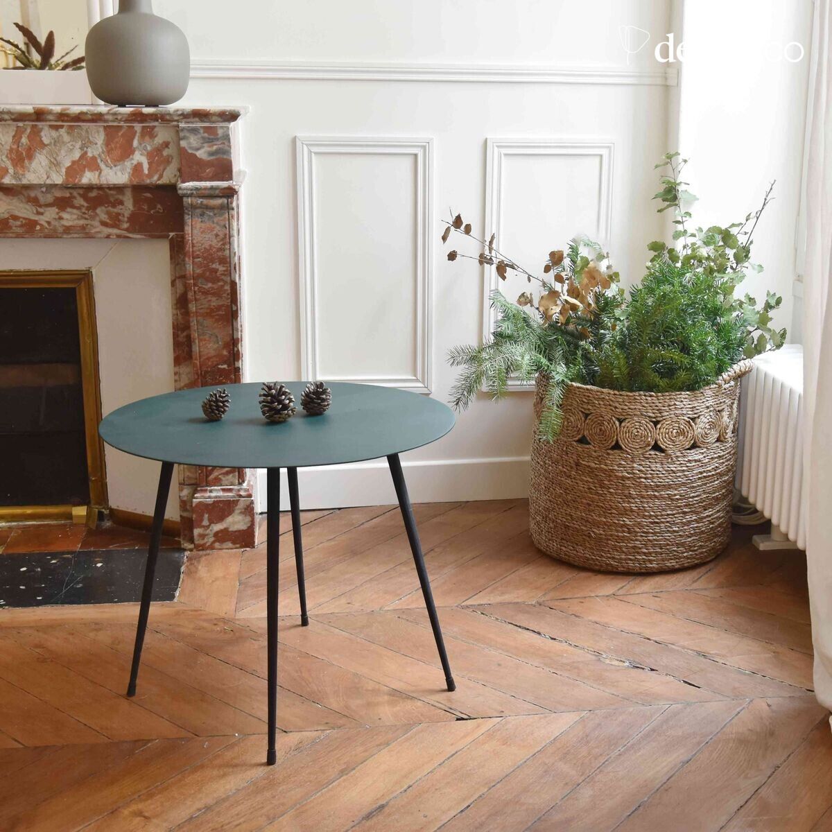 Couchtisch D 55 cm aus waldgrünem Metall Tosca