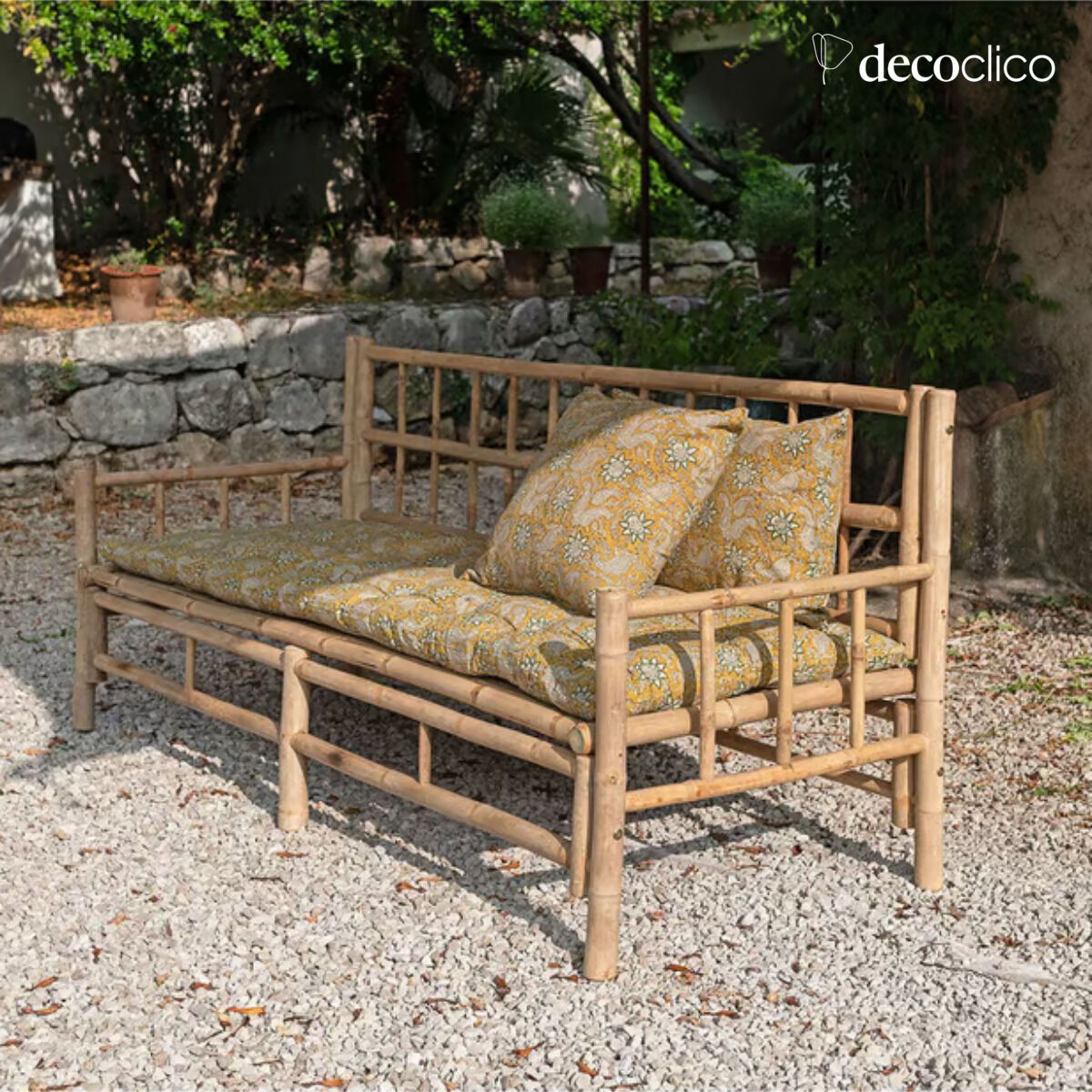 Coussin carré déhoussable en coton block print dominante jaune Pamir