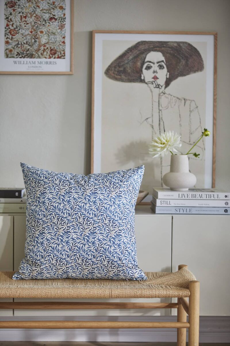 Coussin carré en popeline de coton Willow Bleu