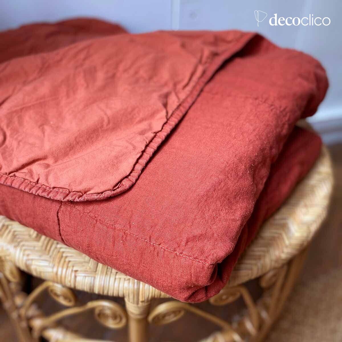 Couvre-lit en lin lavé terracotta doublure en percale de coton lavé Oslo Passage