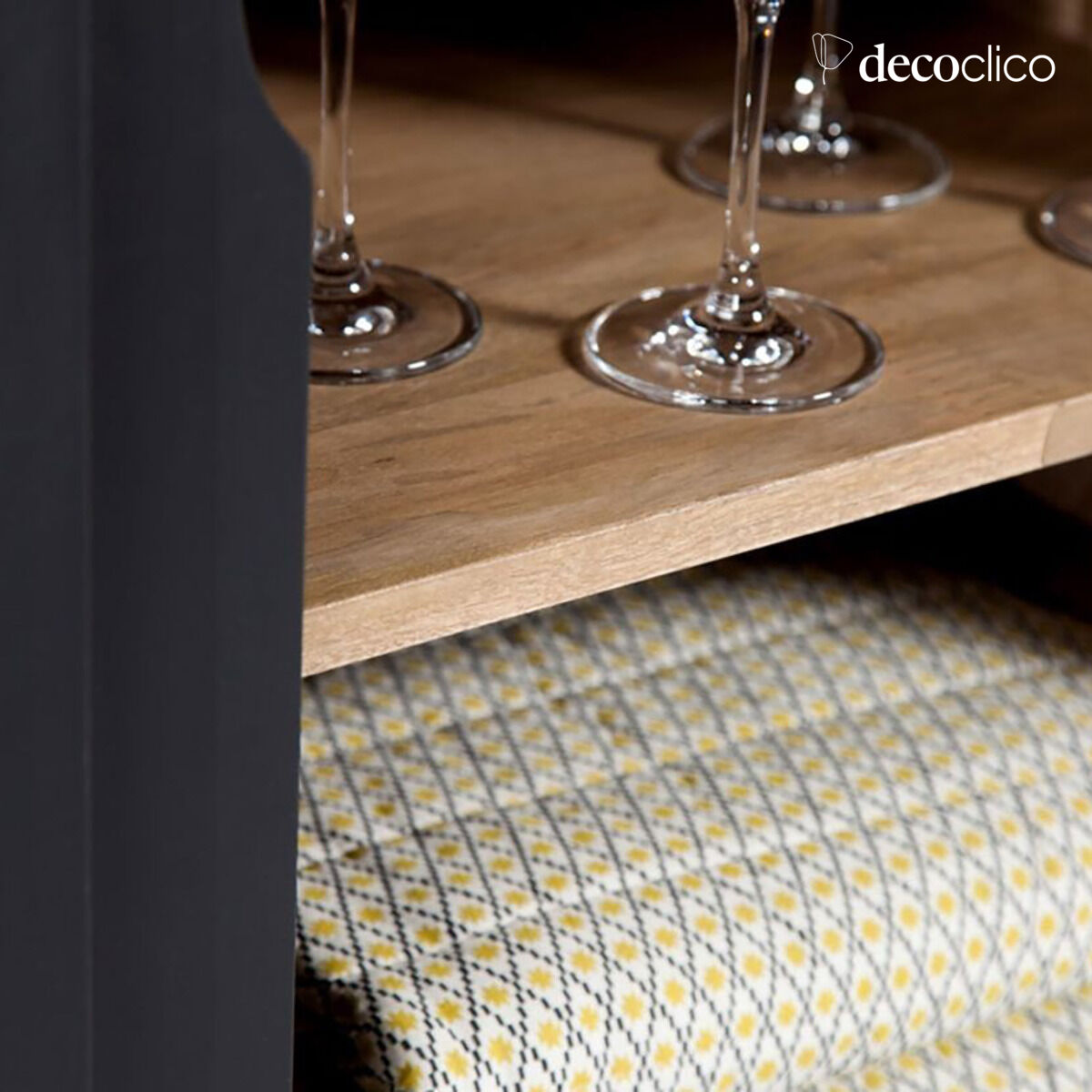 Credenza a muro in mango con 2 ante scorrevoli naturali e nere Hanko